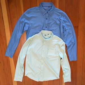 Set Of 2 VRST Button Up Shirts Men's Small Blue Mint Green Performance Golf